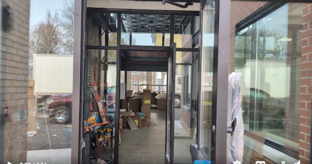 photo of Maplewood Branch entrance during final phase of renovation